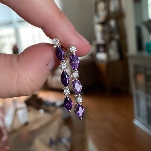 Sterling, amethyst and CZ dangle earrings.